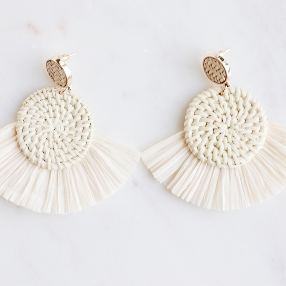 White Woven Summer Statement Earrings - Picture 3 of 3